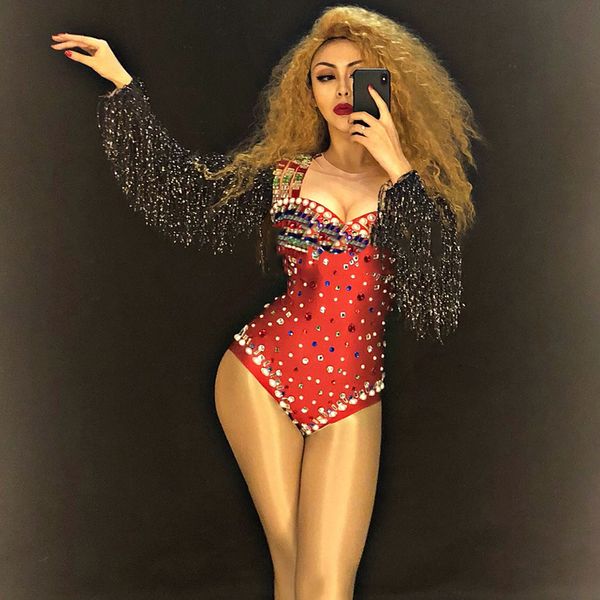 red tassel bodysuit female singer stage wear birthday celebrate bar suit multicolor stones fringes sleeves clothes dt516, Black;red
red tassel bodysuit female singer stage wear birthday celebrate bar suit multicolor stones fringes sleeves clothes dt516, Black;red