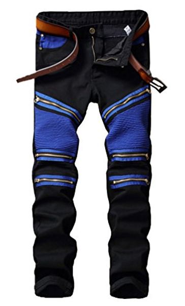 enrica men's black zipper ripped straight slim moto biker jeans, Blue
enrica men's black zipper ripped straight slim moto biker jeans, Blue