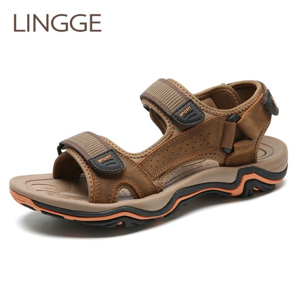 lingge genuine leather men sandals breather summer beach men shoes men's sandals big size slippers size 38-45, Black
lingge genuine leather men sandals breather summer beach men shoes men's sandals big size slippers size 38-45, Black