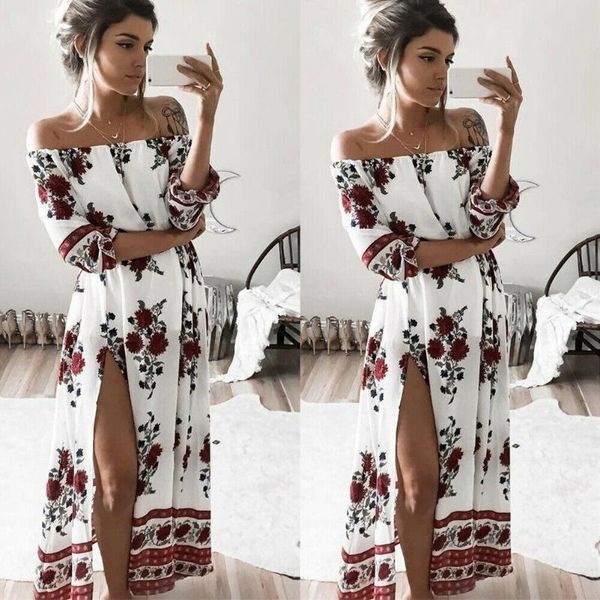 women off shoulder half sleeve floral print maxi boho long dress beach cocktail party dress womens slash neck long dresses, White;black
women off shoulder half sleeve floral print maxi boho long dress beach cocktail party dress womens slash neck long dresses, White;black