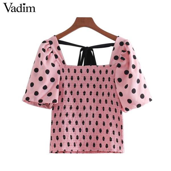 vadim women sweet dots print crop elastic pleated short style bow design shirts stylish female chic blusas da444, White
vadim women sweet dots print crop elastic pleated short style bow design shirts stylish female chic blusas da444, White