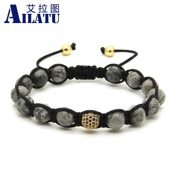 ailatu 10pcs/lot nautral grey marble stone beads with 9mm blue micro paved blue zircons braiding macrame cz bracelet, Golden;silver
ailatu 10pcs/lot nautral grey marble stone beads with 9mm blue micro paved blue zircons braiding macrame cz bracelet, Golden;silver