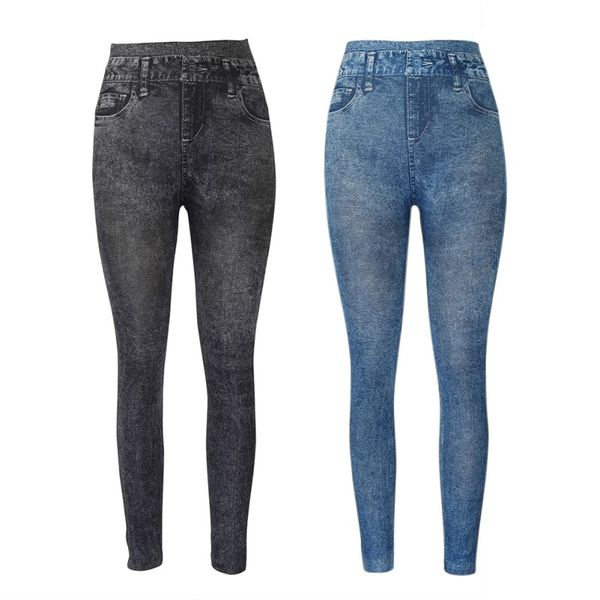 fashionable soft leggings polyester explosions of solid color imitation denim ankle-length leggings european and american 1, Black 
fashionable soft leggings polyester explosions of solid color imitation denim ankle-length leggings european and american 1, Black