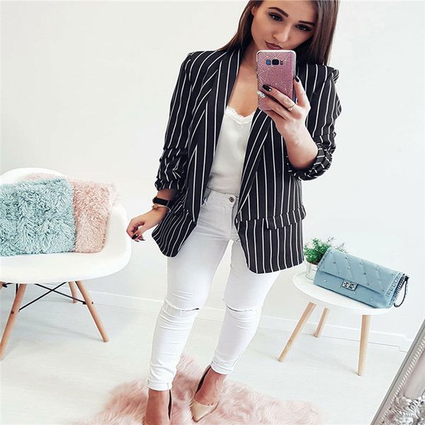 2018 new arrival women early autumn striped long sleeve casual coat suits ladies striped suit blazers women jacket hot, White;black
2018 new arrival women early autumn striped long sleeve casual coat suits ladies striped suit blazers women jacket hot, White;black