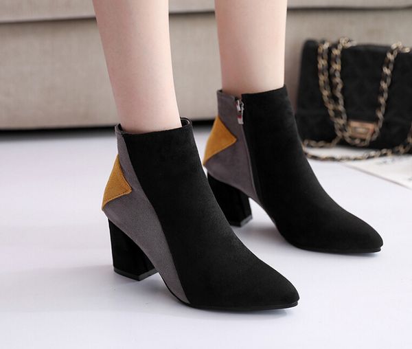 europe and the united states 2020 autumn and winter new boots high-heeled thick with pointed foreign trade frosted martin boots side zipper, Black
europe and the united states 2020 autumn and winter new boots high-heeled thick with pointed foreign trade frosted martin boots side zipper, Black