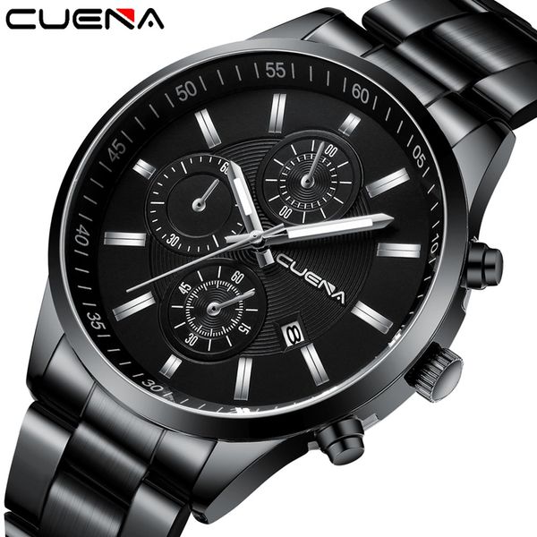 

cuena men stainless steel calendar analog date sport quartz wrist watch fashion new 2019 round dial luxury gift for men black, Slivery;brown