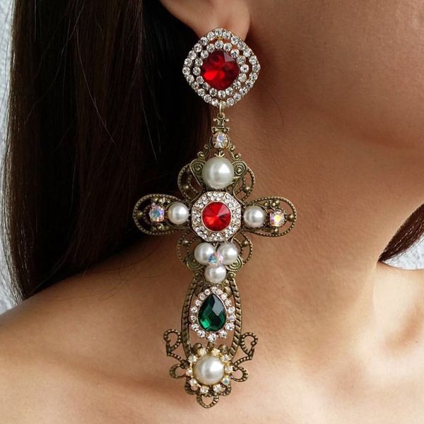 vintage baroque style crystal with pearls big cross dangle earrings for women jewelry classic statement accessories, Silver
vintage baroque style crystal with pearls big cross dangle earrings for women jewelry classic statement accessories, Silver