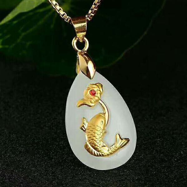 Drop Shipping Hetian Jade Fish Flower Pendant Gold Jade Necklace Lucky Amulet Lovers Jewelry For Men Women Gift
Drop Shipping Hetian Jade Fish Flower Pendant Gold Jade Necklace Lucky Amulet Lovers Jewelry For Men Women Gift