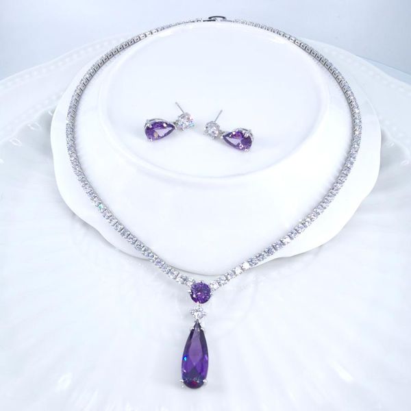 earrings & necklace 2021 fashion retro purple water drop cz zircon earring set wedding bride banquet dressing jewelry, Silver
earrings & necklace 2021 fashion retro purple water drop cz zircon earring set wedding bride banquet dressing jewelry, Silver