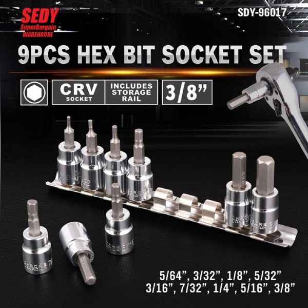 sedy 9pcs 3/8" drive socket bit hex key allen wrench set socket wrench sae with sliding rail holder auto repair hand tool set
sedy 9pcs 3/8" drive socket bit hex key allen wrench set socket wrench sae with sliding rail holder auto repair hand tool set