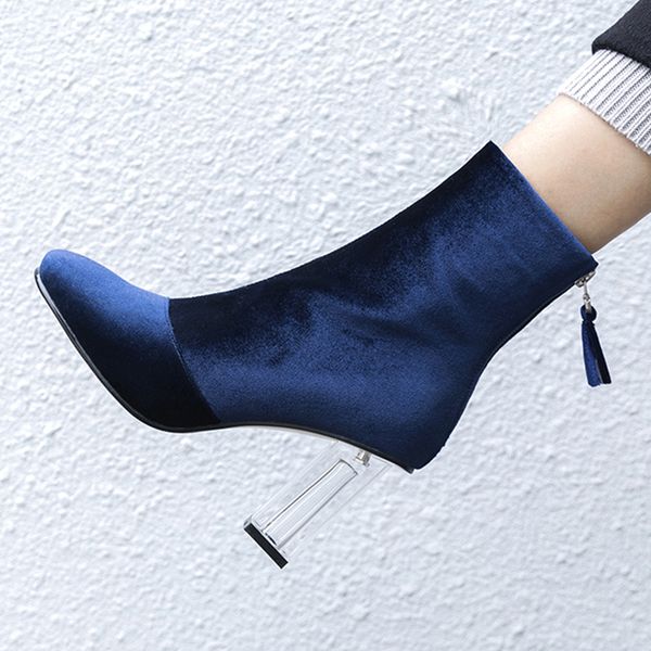 s.romance 2018 women ankle boots high square heels girls boots ladies pumps transparent female shoes socks for woman sb150, Black
s.romance 2018 women ankle boots high square heels girls boots ladies pumps transparent female shoes socks for woman sb150, Black