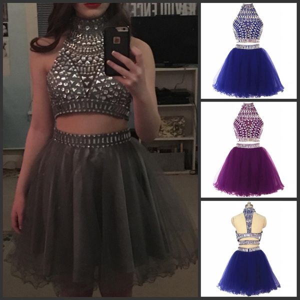 short two piece prom dresses 2021 rhinestone crystal beaded sweet 16 dresses halter junior puffy tulle homecoming graduation gowns, Black
short two piece prom dresses 2021 rhinestone crystal beaded sweet 16 dresses halter junior puffy tulle homecoming graduation gowns, Black