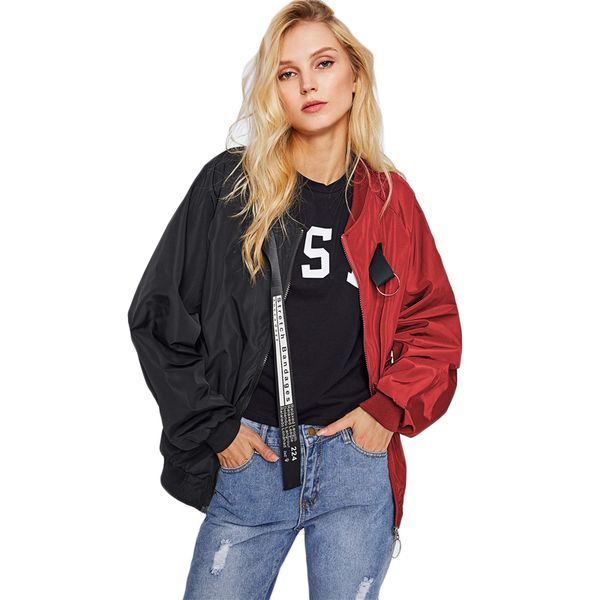 patchwork casual bomber jacket color block women two tone patch back autumn basic new letter ribbon zip up jacket, Black;brown
patchwork casual bomber jacket color block women two tone patch back autumn basic new letter ribbon zip up jacket, Black;brown