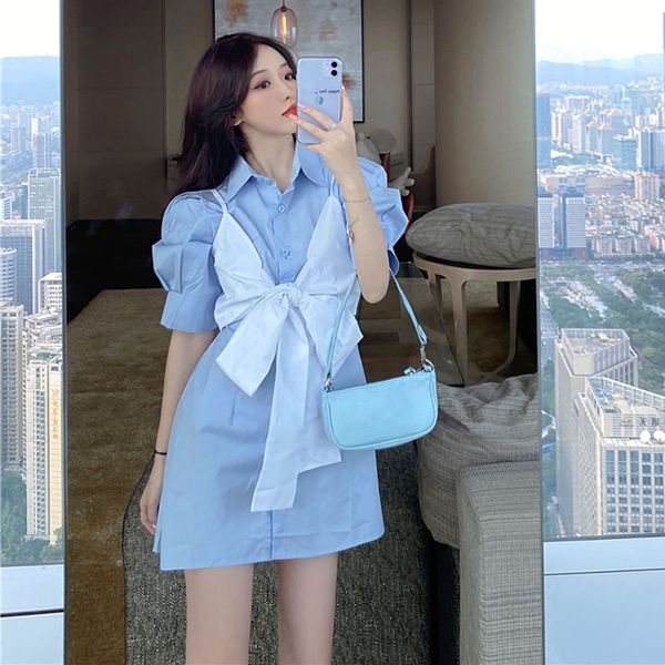 party dresses shirt dress women 2021 summer fashion blue puff sleeves two-piece suit short vestidos verano vintage, White;black
party dresses shirt dress women 2021 summer fashion blue puff sleeves two-piece suit short vestidos verano vintage, White;black