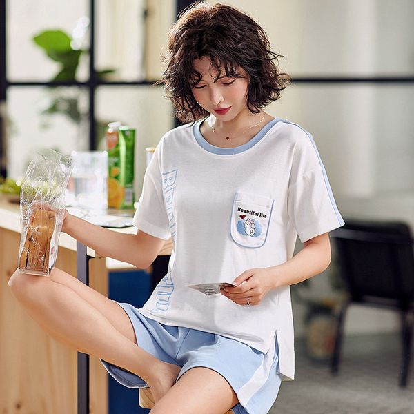 2019 spring summer pure cotton two-piece women's pajama sets night leisure short pants sleeved woman nightgown short pyjama plus, Blue;gray
2019 spring summer pure cotton two-piece women's pajama sets night leisure short pants sleeved woman nightgown short pyjama plus, Blue;gray