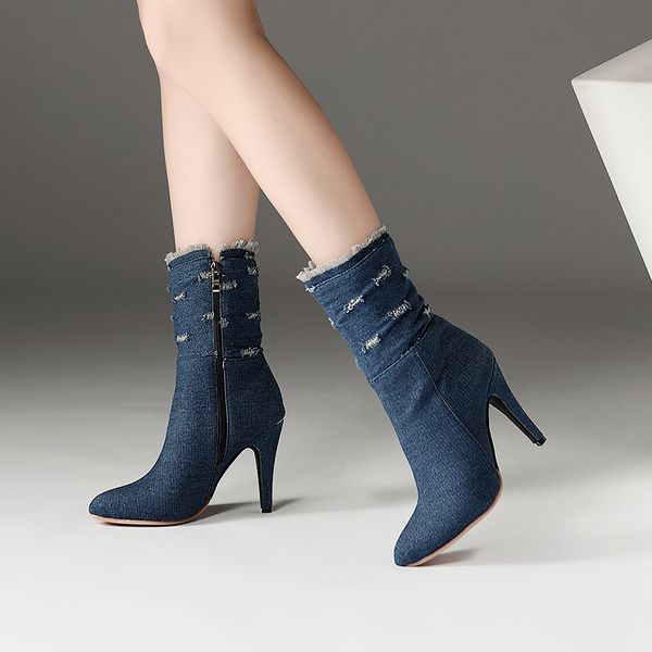 spring and autumn, european and american fashion, new high heels, sharp denim, hole, boots, size code.hqw y7206, Black
spring and autumn, european and american fashion, new high heels, sharp denim, hole, boots, size code.hqw y7206, Black