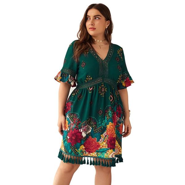unique vintage emerald green female dresses chic floral print tassel hem summer dress women 2020 casual plus size beach sundress, White;black
unique vintage emerald green female dresses chic floral print tassel hem summer dress women 2020 casual plus size beach sundress, White;black