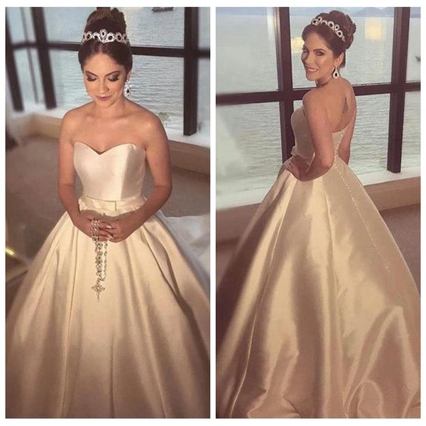 simple a-line satin wedding dresses with color with sash bodice sweep train champagne wedding dress hochzeitskleider bridal dresses, White
simple a-line satin wedding dresses with color with sash bodice sweep train champagne wedding dress hochzeitskleider bridal dresses, White