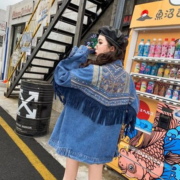 autumn denim women jacket fashion vintage floral embroidery suede fringe loose coat long sleeve outerwear female streetwe jacket, Black;brown
autumn denim women jacket fashion vintage floral embroidery suede fringe loose coat long sleeve outerwear female streetwe jacket, Black;brown