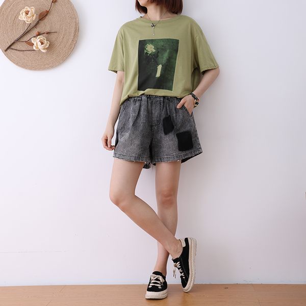 denim pants women patchwork shorts summer thin elastic waist loose plus-size elastic waist straight casual women pants, Blue
denim pants women patchwork shorts summer thin elastic waist loose plus-size elastic waist straight casual women pants, Blue