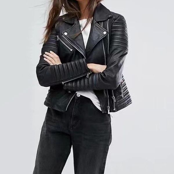 women's leather & faux women solid pu jacket 2021 autumn casual coats femme black turn down collar with zipper pockets slim outwear muj
women's leather & faux women solid pu jacket 2021 autumn casual coats femme black turn down collar with zipper pockets slim outwear muj
