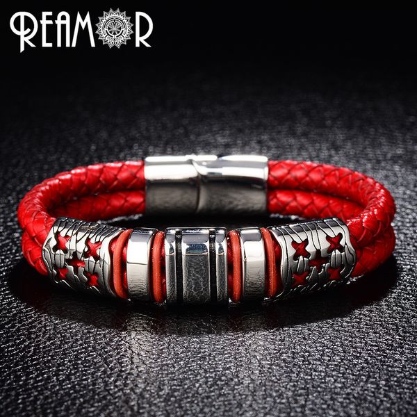 reamor 316l stainless steel simple style men charms bracelet black/red/brown double braided leather with magnet buckle bracelets, Golden;silver
reamor 316l stainless steel simple style men charms bracelet black/red/brown double braided leather with magnet buckle bracelets, Golden;silver