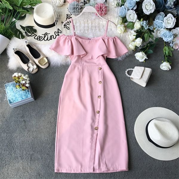 new button fashion slim ruffles 2019 off shoulder summer midi long dress party spaghetti strap women casual split vestidos, Black;gray
new button fashion slim ruffles 2019 off shoulder summer midi long dress party spaghetti strap women casual split vestidos, Black;gray