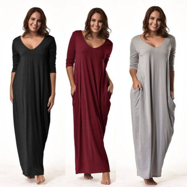 autumn women ladies v-neck casual long sleeve solid dress pocket loose floor-length long dress women clothing, Black;gray
autumn women ladies v-neck casual long sleeve solid dress pocket loose floor-length long dress women clothing, Black;gray