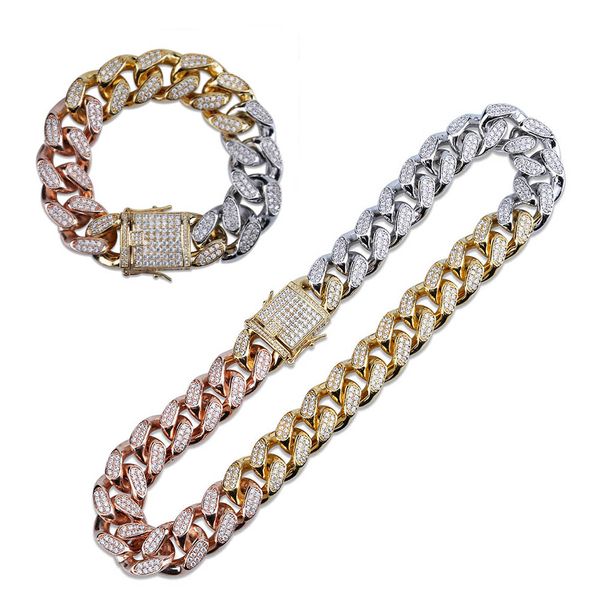 18mm finish men's heavy iced zircon tricolor cuban link necklace set choker bling hip hop jewelry gold silver rose gold chain
18mm finish men's heavy iced zircon tricolor cuban link necklace set choker bling hip hop jewelry gold silver rose gold chain