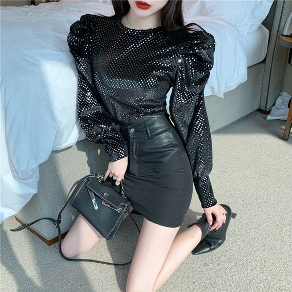 velvet shiny bubble sleeve sequin sequins scheming long sleeve all-match western style small shirt base shirt, White
velvet shiny bubble sleeve sequin sequins scheming long sleeve all-match western style small shirt base shirt, White