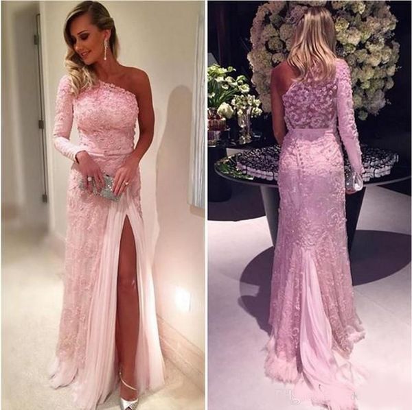 charming pink one shoulder long evening dresses side split lace evening dresses prom gowns party dresses, Black;red
charming pink one shoulder long evening dresses side split lace evening dresses prom gowns party dresses, Black;red