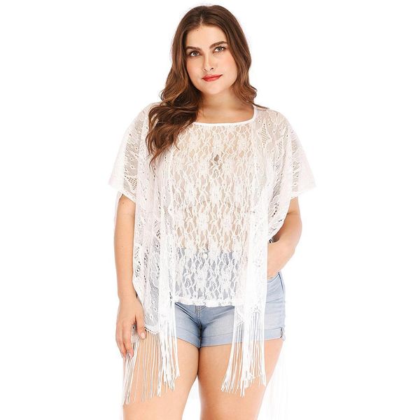 women round neck short sleeve lace patchwork tassel bikini fashion cover summer beach, swimwear up pullover, Blue;gray
women round neck short sleeve lace patchwork tassel bikini fashion cover summer beach, swimwear up pullover, Blue;gray