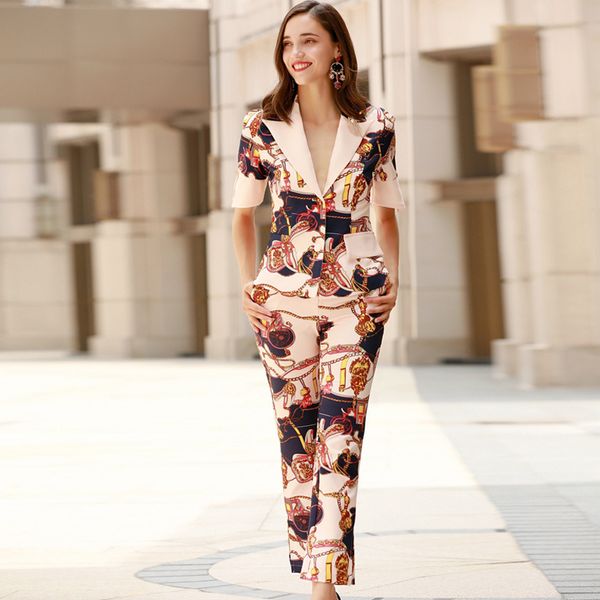 red roosarosee autumn designer high-end suit women elegant short sleeve vintage print blazer + pant suit fashion two piece set, White
red roosarosee autumn designer high-end suit women elegant short sleeve vintage print blazer + pant suit fashion two piece set, White