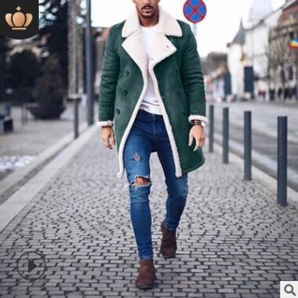 2019 foreign trade winter fleece composite suede men's warm jacket, Black