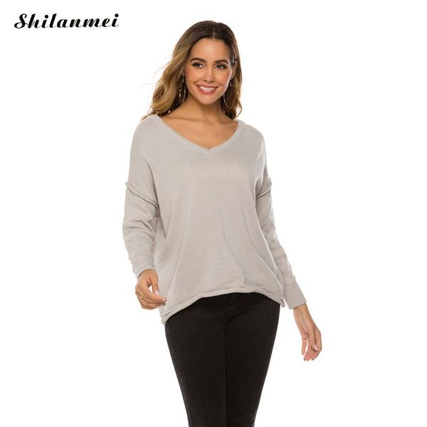 2019 new arrival grey pullovers women autumn casual loose pullovers long sleeve v neck sweater spring casual, White;black
2019 new arrival grey pullovers women autumn casual loose pullovers long sleeve v neck sweater spring casual, White;black