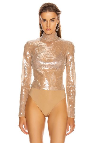 new gold long sleeve sheath bodysuit club party bodysuit, Black;white
