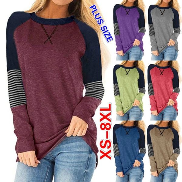 plus size casual women's clothing long sleeve block color striped blouses ladies patchwork pullover sweatshirts, White
plus size casual women's clothing long sleeve block color striped blouses ladies patchwork pullover sweatshirts, White