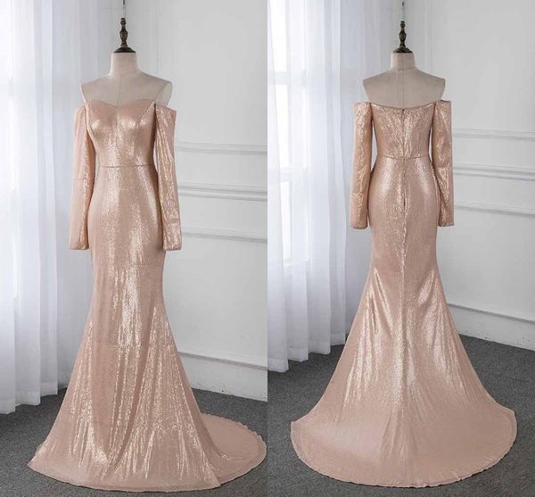 glitter rose gold mermaid prom bridesmaid dresses off the shoulder with long sleeves sequins fabric longreal p evening gowns, Black
glitter rose gold mermaid prom bridesmaid dresses off the shoulder with long sleeves sequins fabric longreal p evening gowns, Black