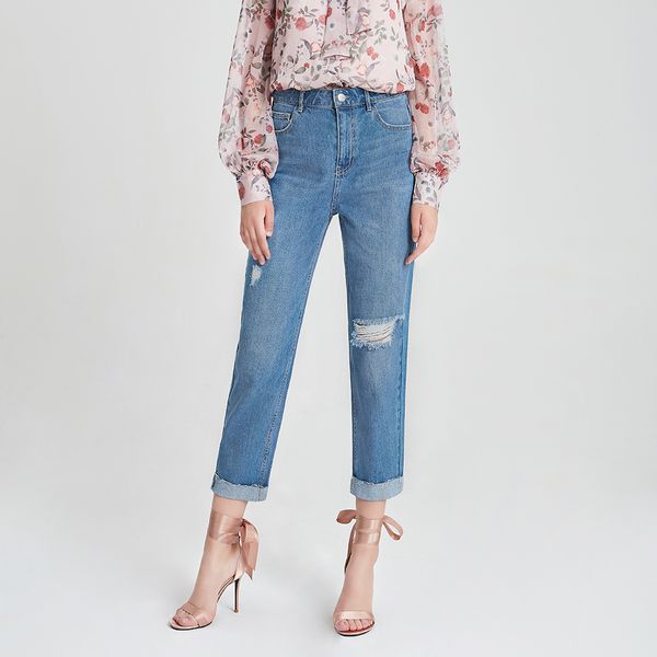 goxeou women's jeans loose high waist crimping burr distressed wear white denim pants with hole jeans fashion nine pants, Blue
goxeou women's jeans loose high waist crimping burr distressed wear white denim pants with hole jeans fashion nine pants, Blue