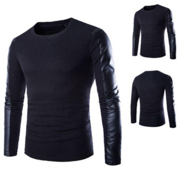 men sweatshirt slim fit round neck long sleeve knit stitching shirt pu leather black pullover autumn winter new clothing
men sweatshirt slim fit round neck long sleeve knit stitching shirt pu leather black pullover autumn winter new clothing