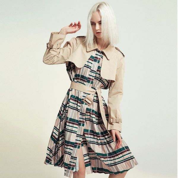 women's trench coats longqibao pleated printing personality stitching mid-length windbreaker jacket with belt clothes, Tan;black
women's trench coats longqibao pleated printing personality stitching mid-length windbreaker jacket with belt clothes, Tan;black