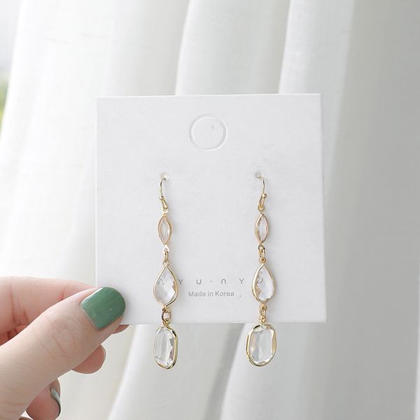 new texture water drop long female personality retro temperament tassel crystal earrings ear clip, Silver
new texture water drop long female personality retro temperament tassel crystal earrings ear clip, Silver