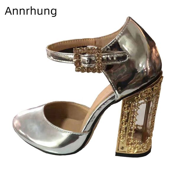 bright patent leather banquet shoes woman unique fretwork metal heel round toe cut outs rhinestone buckle belt high heel pumps, Black
bright patent leather banquet shoes woman unique fretwork metal heel round toe cut outs rhinestone buckle belt high heel pumps, Black