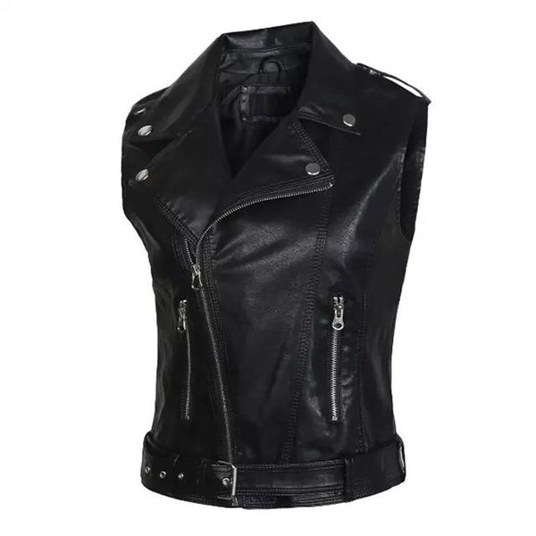 

women leather vests ladies novelty motorcycle zippers embossed pu vest slim tactical rivet waistcoat female european drop, Black;white