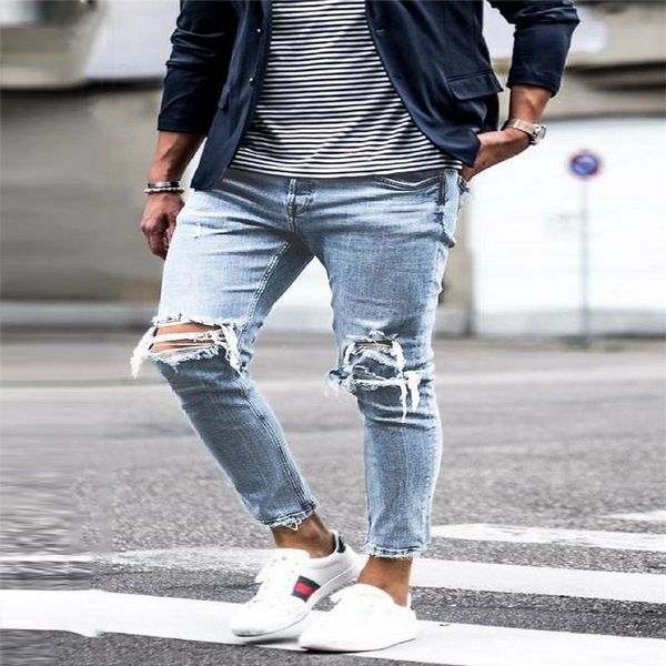 mens hole jeans solid color hip hop streetwear fashion designer pencil pants homme clothing, Blue
mens hole jeans solid color hip hop streetwear fashion designer pencil pants homme clothing, Blue