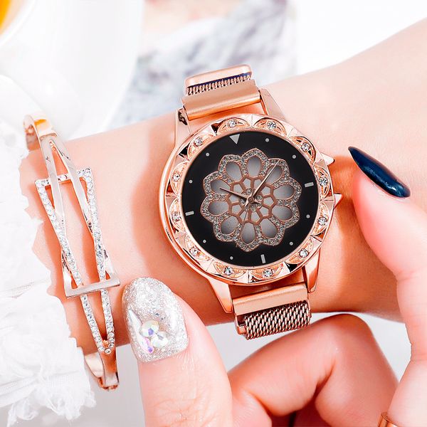 women bracelet watch rose gold magnetic rhinestone quartz watch gemstone flower diamond clock 2019, Slivery;brown
women bracelet watch rose gold magnetic rhinestone quartz watch gemstone flower diamond clock 2019, Slivery;brown