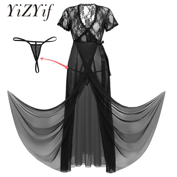 women lingerie long robe set see through sheer lace floral kimono sleepwear nightgown cover up with g-string costume, Red;black
women lingerie long robe set see through sheer lace floral kimono sleepwear nightgown cover up with g-string costume, Red;black