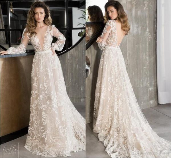 riki dalal 2019 plunge v neck long sleeve wedding dresses lace appliques backless a line sweep train beach boho wedding dresses bridal gowns, White
riki dalal 2019 plunge v neck long sleeve wedding dresses lace appliques backless a line sweep train beach boho wedding dresses bridal gowns, White
