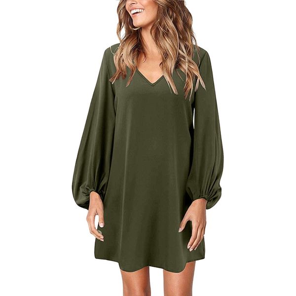 women dress long sleeve solid v neck solid narrow cuffs loose mini party dress casual autumn winter, Black;gray
women dress long sleeve solid v neck solid narrow cuffs loose mini party dress casual autumn winter, Black;gray