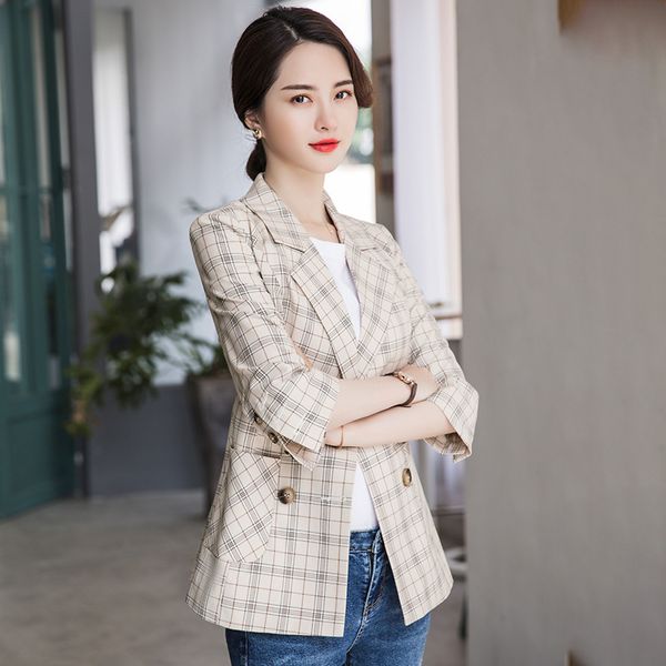 women's one-piece jacket 2019 autumn new fashionable casual loose plaid double breasted small suit women's top, White;black
women's one-piece jacket 2019 autumn new fashionable casual loose plaid double breasted small suit women's top, White;black